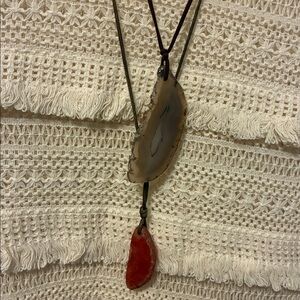 Set of Two Handmade Genuine Agate Pendant Necklaces on Adjustable Cords